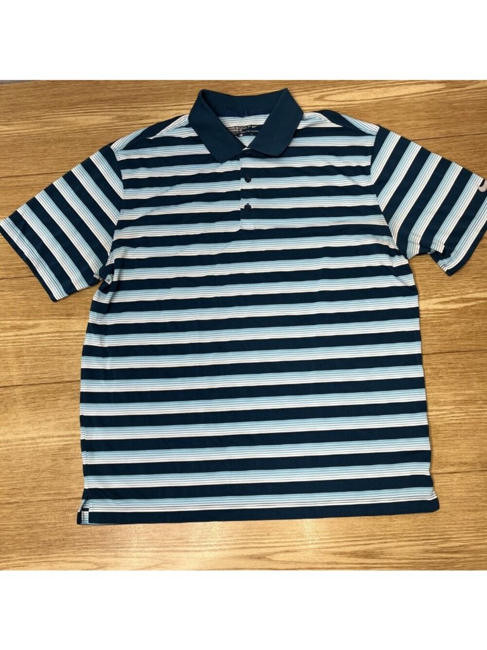 Nike Golf Shirt Mens Size L Blue Striped Dri-FIT Polo Athletic Performance Wear
